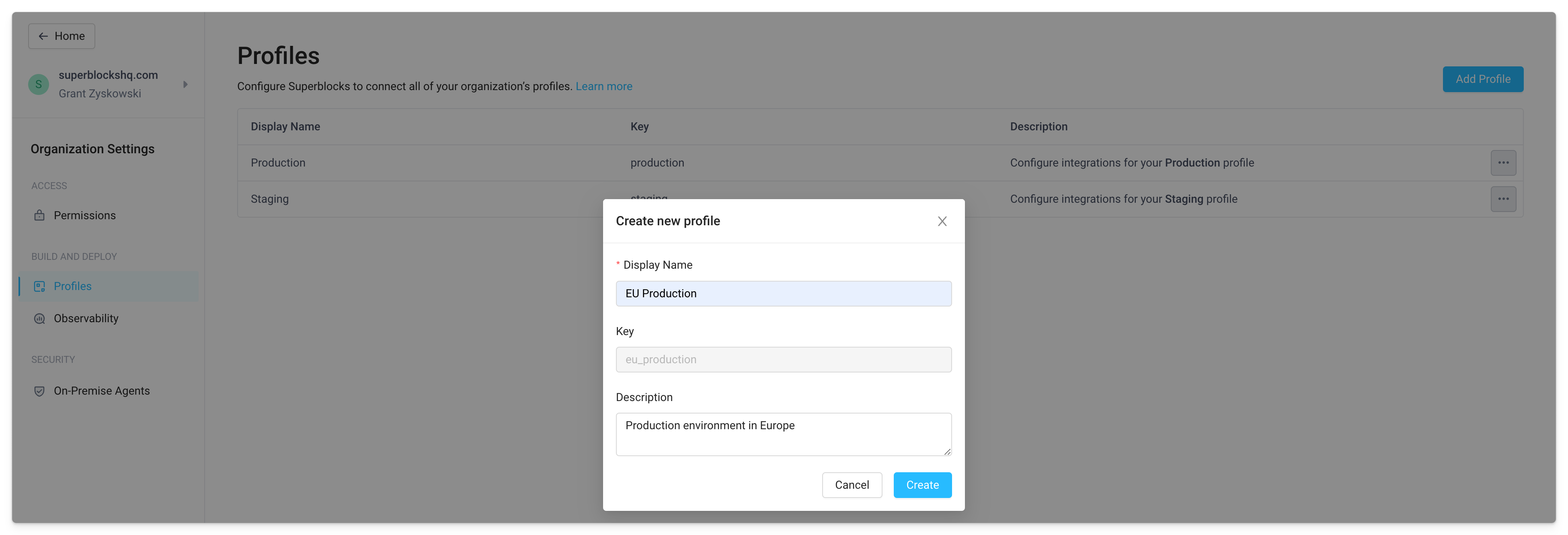 Create a new profile create a new profile